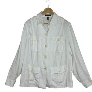 Lauren Ralph Lauren Linen White Unlined Safari Resort Versatile Women Jacket 14W